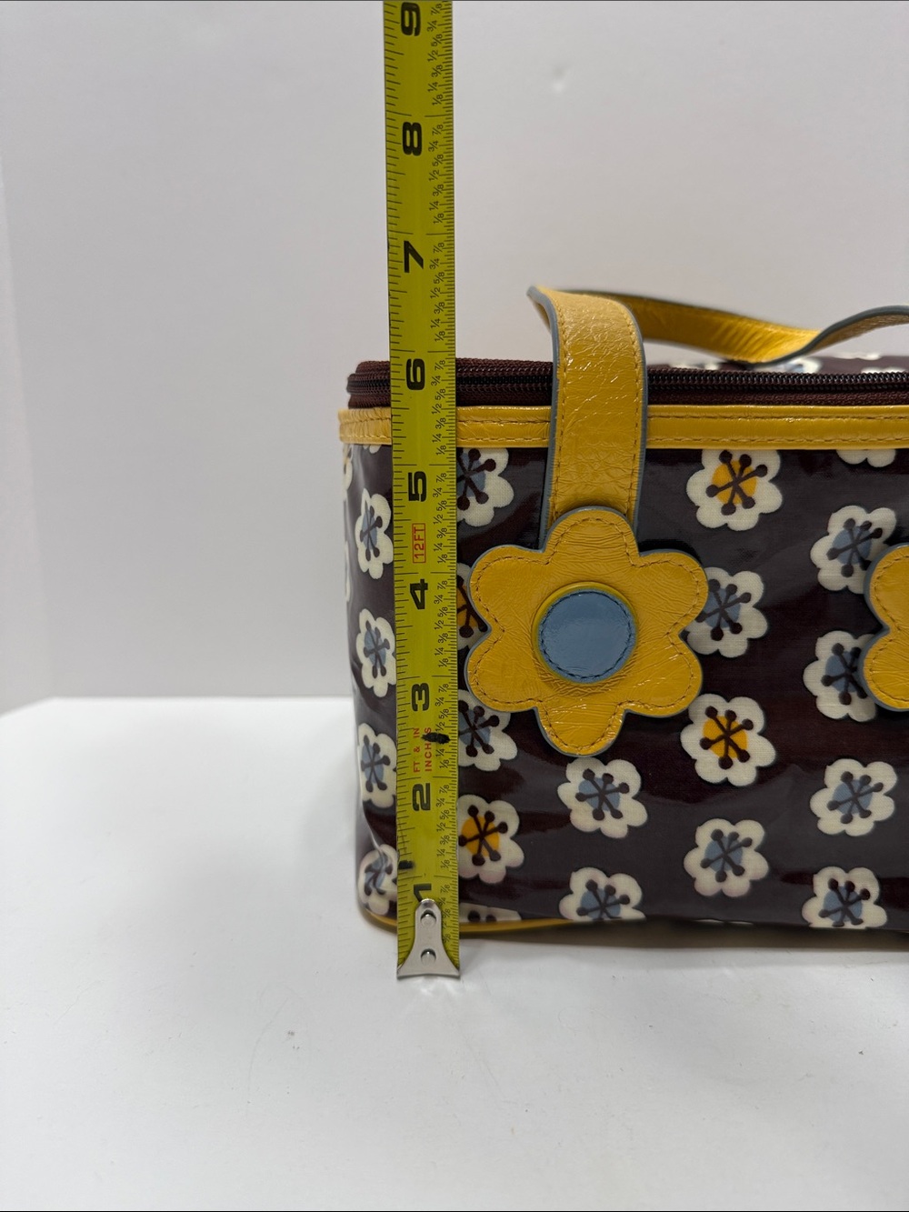 Vera Bradley Maroon Floral Patent Tote with Yellow Handles - Picture 9 of 14